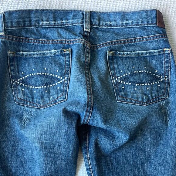 Abercrombie Fitch Women’s Madison Flare Distressed Embellished Blue Jeans Sz 4R - Picture 5 of 13